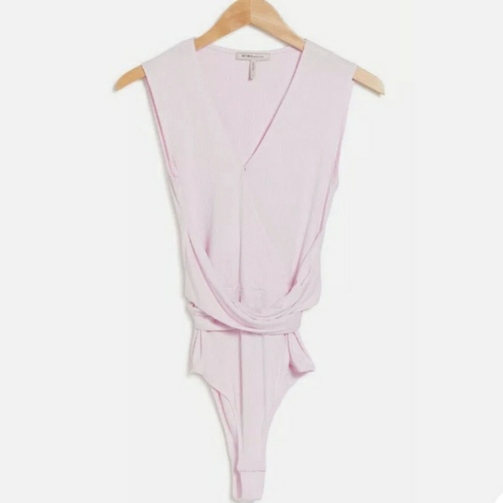 Bcbgeneration Soft Pink Ribbed Open Back Bodysuit… - image 2